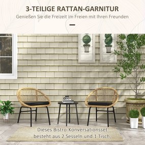Σετ αυλής Rattan, σετ επίπλων κήπου, 2 πολυθρόνες &amp; τραπέζι, κίτρινο