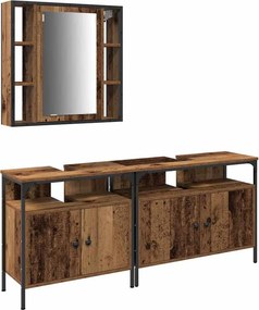 vidaXL Μονάδες Νιπτήρα Μπάνιου με ράφι 3 pcs Καφέ Επεξεργασμένο ξύλο
