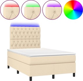 vidaXL Κρεβάτι Boxspring με Στρώμα &amp; LED Κρεμ 120x200 εκ. Υφασμάτινο