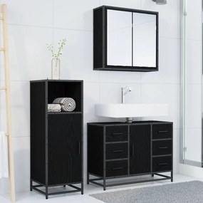 vidaXL Σετ Επίπλων Μπάνιου με ράφι 3 pcs Μαύρη Οξυά Επεξεργασμένο ξύλο