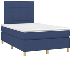 Κρεβάτι Boxspring με Στρώμα &amp; LED Μπλε 120x200 εκ. Υφασμάτινο - Μπλε