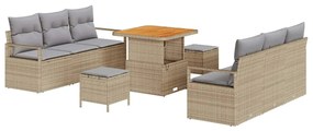 vidaXL Set κήπου  με 9 κομμάτια και μαξιλάρια σε μπεζ πολυ-ρατάν και ξύλο ακακίας.