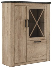 Επιδαπέδια Βιτρίνα Σαλονιού VINCENT με Γυαλί Oak Endgray Untreatad / Dark Concrete 113.5x37.5x143cm