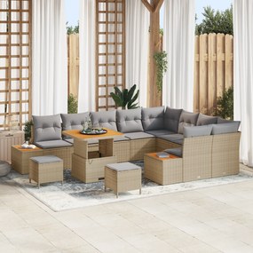 vidaXL Σετ Καναπέ Κήπου 12 τεμαχίων με Μαξιλάρια Μπεζ Πολυ Ρατάν Ακακία