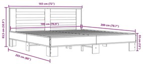 ΠΛΑΙΣΙΟ ΚΡΕΒΑΤΙΟΥ ΓΚΡΙ SONOMA 180X200 ΕΚ. ΕΠΕΞ. ΞΥΛΟ &amp; ΜΕΤΑΛΛΟ 3280090