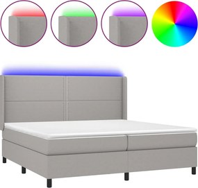 vidaXL Κρεβάτι Boxspring με Στρώμα &amp; LED Αν.Γκρι 200x200εκ. Υφασμάτινο