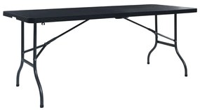 vidaXL Τραπέζι Κήπου Πτυσσόμ. Μαύρο 180x75x72 εκ. HDPE Απομίμηση Ρατάν