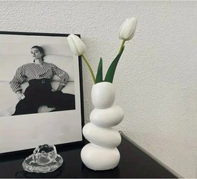 Stewehome βάζο από γύψο μποέμ διακοσμητικό Λευκό 15x17 cm