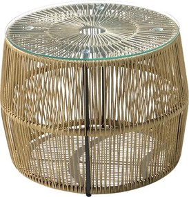 Τραπέζι Adela pakoworld pe wicker-γυαλί σε φυσική απόχρωση Φ47x38εκ