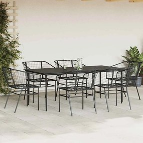 vidaXL Σετ Τραπεζαρίας Κήπου 7 Τεμαχίων Μαύρο Συνθετικό Ρατάν/Γυαλί