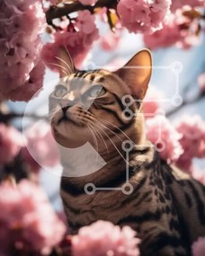 Σετ των 2 Intra Συλλεκτικό Ξύλινο Παζλ Plywood  4mm - Γάτα Βεγγάλης ανάμεσα σε ροζ άνθη Σε Ξύλινο Κουτί - Διαστάσεις: 10x10 cm – 25 κομμάτια