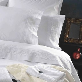 Σεντόνια Σετ 4Τμχ. με Δαντέλα Helga White Ρυθμός Queen Size 230x260cm Χωρίς Λάστιχο 100% Cotton
