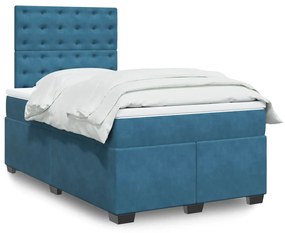 vidaXL Κρεβάτι Boxspring με Στρώμα Μπλε 120x200 εκ. Βελούδινο