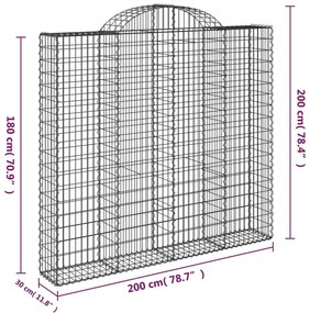 Συρματοκιβώτια Τοξωτά 6 τεμ. 200x30x180/200 εκ. Γαλβαν. Ατσάλι - Ασήμι