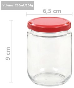 Βάζα Μαρμελάδας 96 τεμ. 230 ml Γυάλινα με Κόκκινα Καπάκια - Κόκκινο