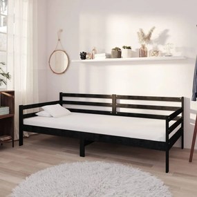 Καναπές Κρεβάτι με Στρώμα 90 x 200 εκ. Μαύρο Μασίφ Ξύλο Πεύκου
