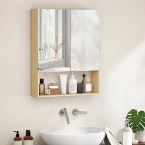 Ντουλάπι μπάνιου, πόρτες καθρέφτη, ανοιχτό ράφι, επιτοίχιο, MDF, μοριοσανίδα, δρυς