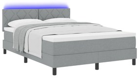 vidaXL Κρεβάτι Box Spring με Στρώμα & LED Λάιτ Γκρι 160x200 εκ Ύφασμα
