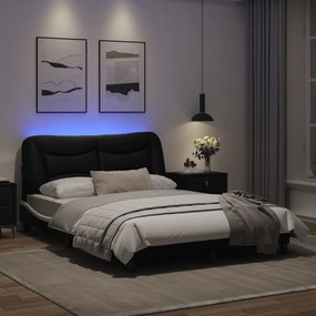 vidaXL Πλαίσιο Κρεβατιού με LED Μαύρο/Λευκό 140x200εκ. Συνθετικό Δέρμα