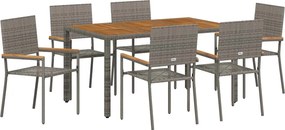 vidaXL Σέτ φαγητού για κήπο 7 pcs Γκρι συνθετικό ρατάν