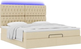 vidaXL Οθωμανικό κρεβάτι με στρώμα &amp; LEDs Cream 180x200cm ύφασμα