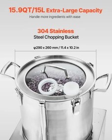 VEVOR Food Processor &amp; Vegetable Chopper 15L Food-Grade Stainless Steel Blender