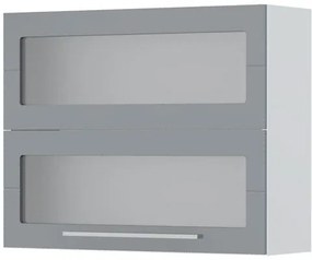 Ντουλάπι κρεμαστό Hudson V7-90-2KSP με βιτρίνα-Λευκό - Γκρι