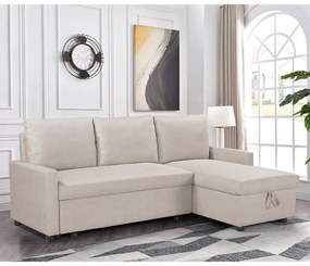 Γωνιακός καναπές αναστρέψιμος-κρεβάτι Infuse pakoworld με αποθηκευτικό χώρο μπεζ ύφασμα 203x130x88εκ