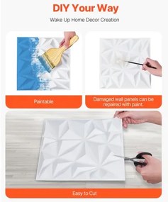 VEVOR 3D Wall Panels 33-Pack 11.81x11.81'' PVC 32 Sq.Ft Coverage Diamond White