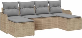 vidaXL Σετ Καναπέ Κήπου με μαξιλάρι 6 pcs Μπεζ Πολυ ράταν