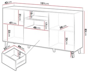 Σιφονιέρα Charlotte J110, Μαύρο, Ανθρακί, Με συρτάρια και ντουλάπια, Αριθμός συρταριών: 1, 82x151x40cm, 55 kg | Epipla1.gr