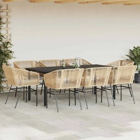 vidaXL Σετ Τραπεζαρίας Κήπου 9 τεμ. Καφέ Συνθ.Ρατάν/Γυαλί με Μαξιλάρια