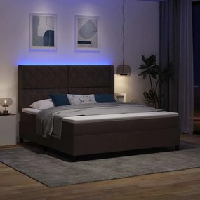 vidaXL LED Κρεβάτι με βάθρο Σκούρο Καφέ 180 x 200 cm ύφασμα