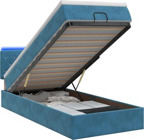 vidaXL Κρεβάτι Ottoman με Στρώμα και LED Σκούρο Μπλε 100 x 200 cm