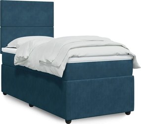 vidaXL Κρεβάτι Boxspring με Στρώμα Μπλε 100x200 εκ. Βελούδινο