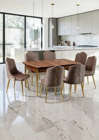 Stewehome Ορχιδέα σετ τραπεζαρίας 6 ατόμων καρυδί καφέ 44x45x105 cm