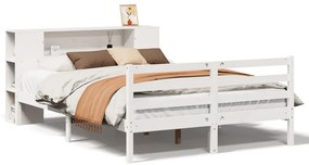 vidaXL Κρεβάτι Βιβλιοθήκη Χωρίς Στρώμα Λευκό 135x190 εκ Μασίφ Πεύκο