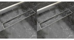 vidaXL Σιφόνια Ντουζιέρας Γραμμικά 2 τεμ. 630x140 χιλ. Ανοξείδ. Ατσάλι