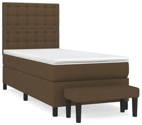 Κρεβάτι Boxspring με Στρώμα Σκούρο Καφέ 90x200 εκ. Υφασμάτινο - Καφέ