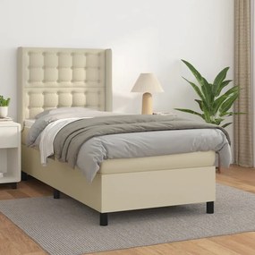 vidaXL Κρεβάτι Boxspring με Στρώμα Κρεμ 90x200 εκ. από Συνθετικό Δέρμα