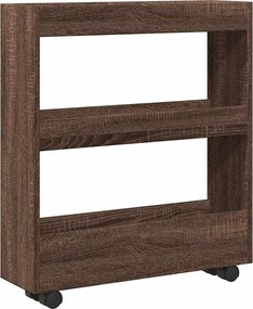 vidaXL Τρόλεϊ Αποθήκευσης Στενό 3 Επιπέδων Καφέ Δρυς Επεξ. Ξύλο