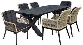 ALLEY Set Τραπεζαρία ALU Ανθρακί-Rope Φυσικό: Τραπέζι 180x94 + 6 Πολυθρόνες με Μαξιλ Τραπ:180x94x72 Πολ:62x64x85cm
