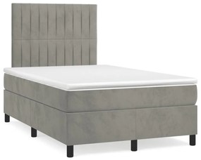 Κρεβάτι Boxspring με Στρώμα Ανοιχτό Γκρι 120x200 εκ. Βελούδινο  - Γκρι