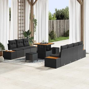 vidaXL Σετ Καναπέ Κήπου με μαξιλάρι 10 pcs Μαύρο Πολυ ράταν