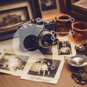 Intra Συλλεκτικό Ξύλινο Παζλ Plywood 4mm - Vintage παλιά κάμερα σε ξύλινο τραπέζι Σε Ξύλινο Κουτί - Διαστάσεις: 10x10 cm – 25 κομμάτια