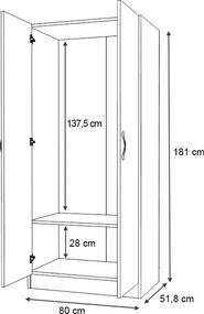 Ντουλάπα ρούχων Vivian Megapap δίφυλλη χρώμα λευκό 80x51,8x181εκ.