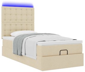 vidaXL Οθωμανικό κρεβάτι με στρώμα & LEDs Cream 100x200 cm Ύφασμα