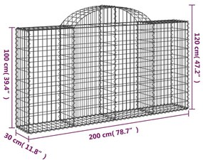 Συρματοκιβώτιο Τοξωτό 200x30x100/120εκ. από Γαλβανισμένο Χάλυβα - Ασήμι