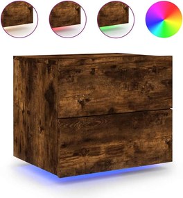 vidaXL Κομοδίνα Επιτοίχια με Φώτα LED 2 τεμ. Καπνιστή Δρυς
