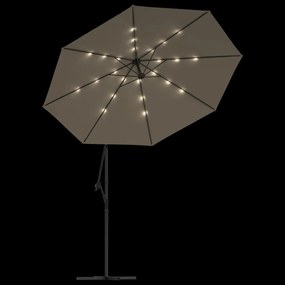 Ομπρέλα Κρεμαστή Χρώμα Taupe 300 εκ. με Ατσάλινο Ιστό και LED - Μπεζ-Γκρι